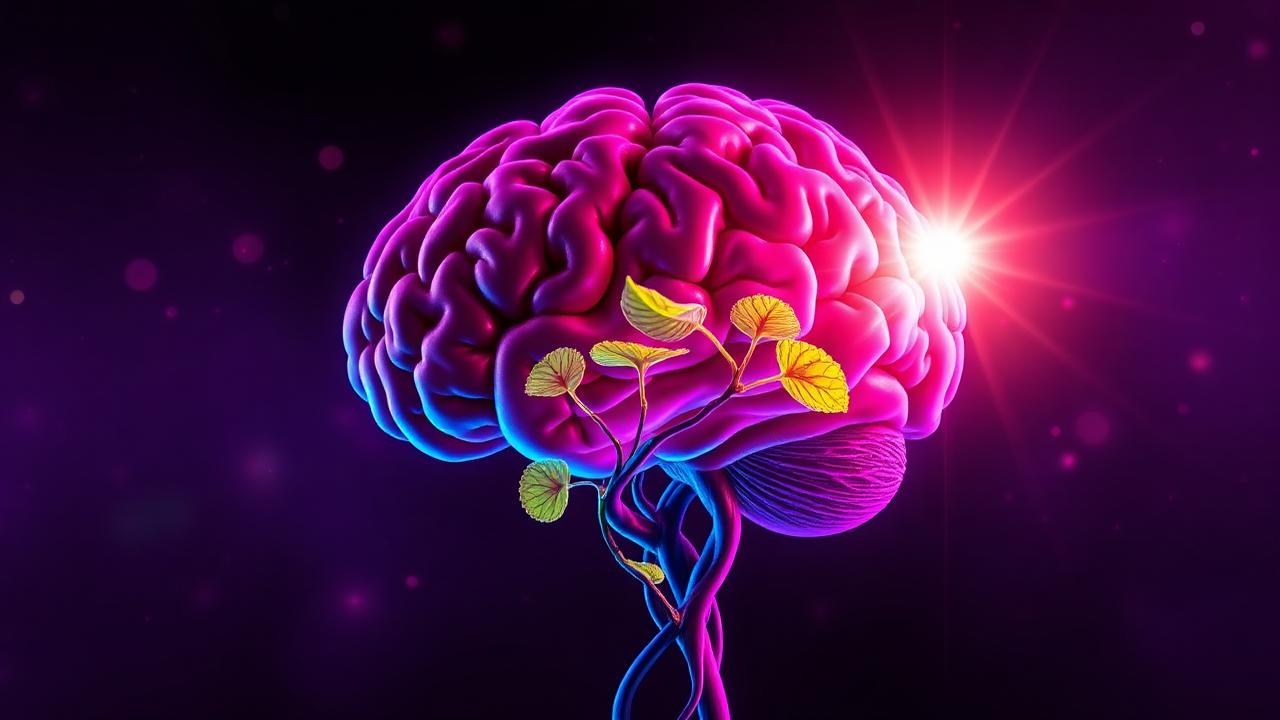 Brain with plants growing from it representing holistic healing
