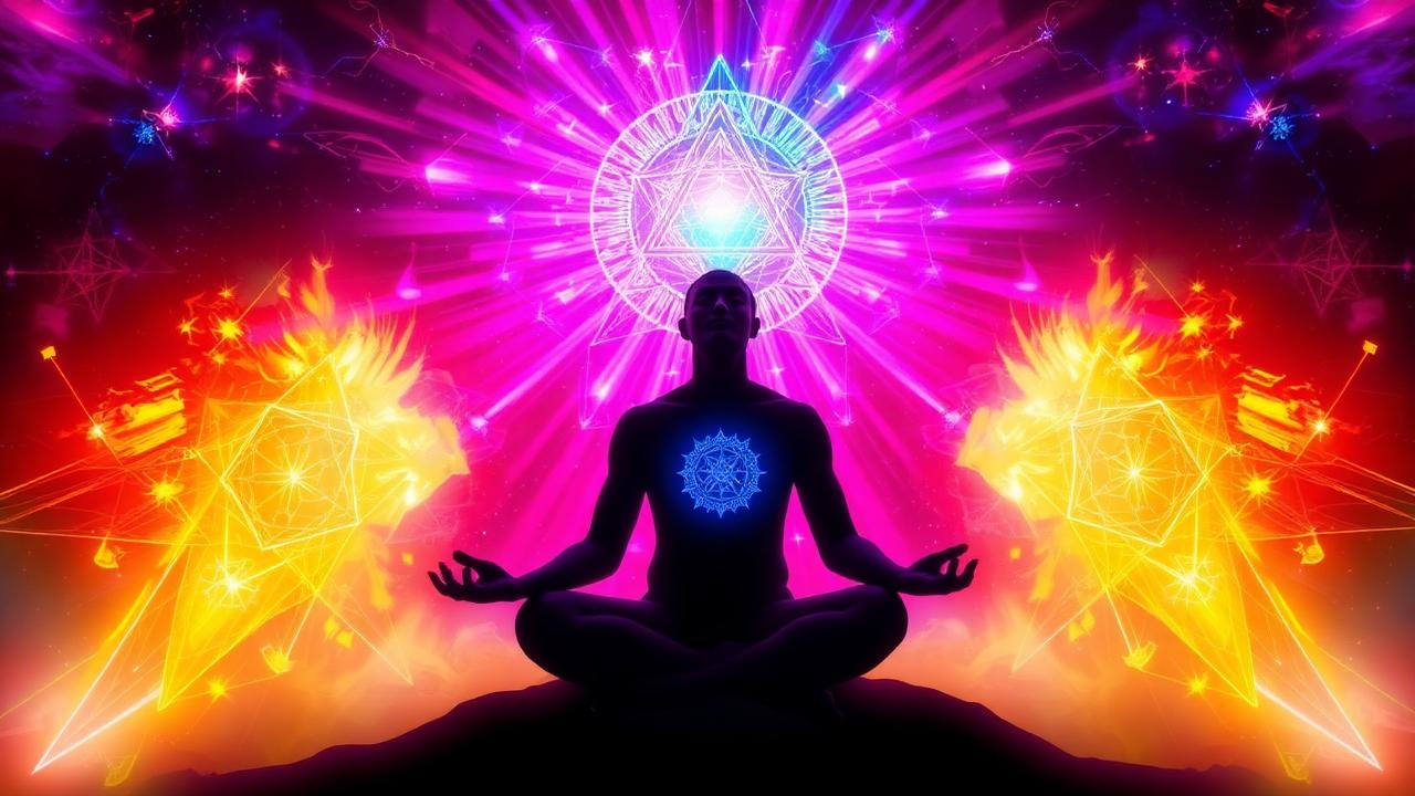 Spiritual awakening meditation with cosmic energy